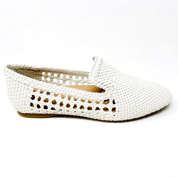 Birdies Shoes - Birdies The Starling White Woven Womens Slip On Vegan Leather Loafers